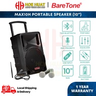 Baretone MAX10H / MAX10C Portable Speaker 10 Inch 100w with MIC Priority Bluetooth USB 2 Wireless Mi
