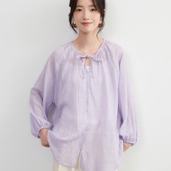 雪紡棉混紡長袖抓皺襯衫防曬冷氣房輕薄罩衫亮麗色彩輕盈外罩