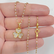 สร้อยคอเงินแท้ 92.5% Italy ชุบ 2 กษัตริย์ (WG+G) ลายปล้อยอ้อยตัดลายเพชร + จี้เงินแท้ลายใบโคลเวอร์