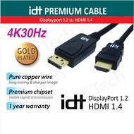 IDT Displayport 1.2 to HDMI 1.4 Cable (1.8M) Support 2K 60Hz, 4K 30Hz bit rate 10.2Gbps passive display port DP to HDMI cable