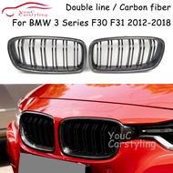 F30 Real Carbon Fiber Double Line Grille For BMW 3 Series F30 F31 Sedan 320i 328i 330i 335i 2012-201