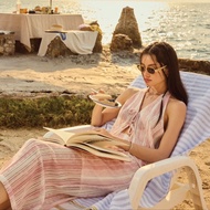 lookbookbeachclub moana top pink horizon เสื้อคล้องคอ ลายทาง สีชมพู