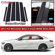 6Pcs Glossy Carbon Fiber PC Material Mirror Effect Car Door Window Middle Column Center B C Pillar P
