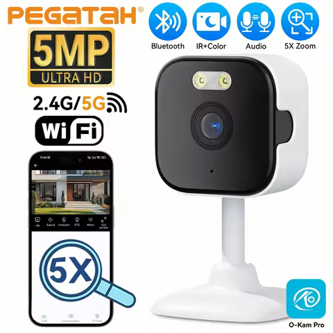 PEGATAH 5MP HD Indoor Mini Cube Camera 2.4G/5G WiFi Two Way Audio Human Detection 5X Zoom 3MP CCTV S