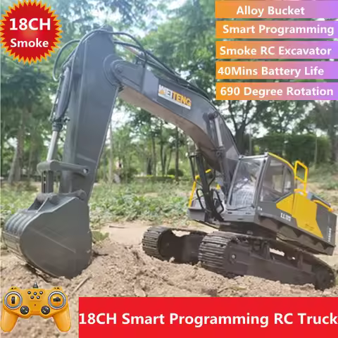 18CH Smart Programming RC Excavator 40Mins 690Degree Rotation Alloy Bucket Large Small Arms Control 