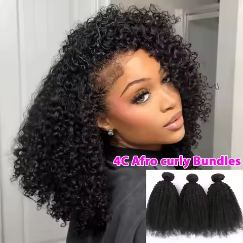 Raw Mongolian Afro Kinky Curly Human Hair Bundles 4B 4C Natural Virgin Curly 100% Human Hair Weave B