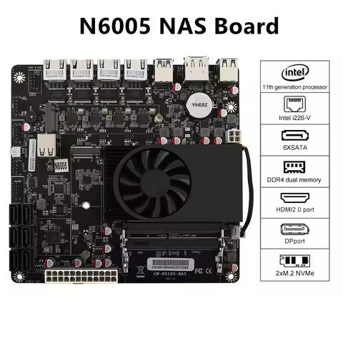 DDR4 N6005 NAS Board Industrial Motherboard NAS Motherboards 4 Cores 4 Threads 4x2.5G i226 Network 2