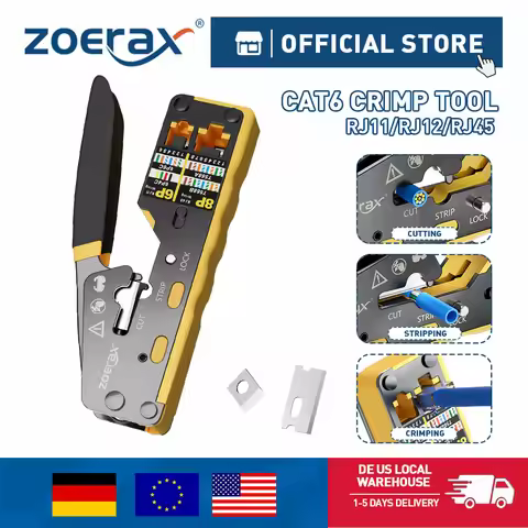 ZoeRax RJ45 Crimping Tool Pass Through Crimper for Cat6/5e/5 Ethernet Connector All-in-one Wire Tool
