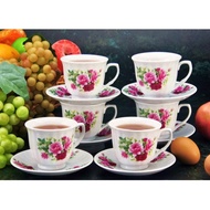 [Wahi Homeware] 6+6pcs Cup Saucer Porcelain Vantage Rose Coffee Cup Tea Cup Gold Line