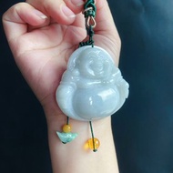 稀有 紫底 大彌勒佛 天然緬甸玉翡翠 佛公 項鍊 禮物 佛像 元寶