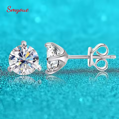Smyoue 3 Claws 0.3-2CT Certified Moissanite Stud Earrings for Women Sparkling Lab Diamond Earring St
