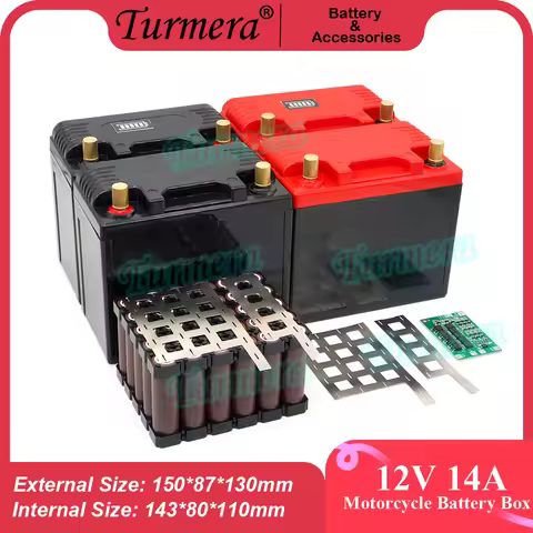 Turmera 12V 20Ah to 35Ah Motorcycle Battery Storage Box 3X10 18650 Holder 3S 40A BMS 2XM6 Weld Nicke