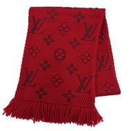成色極佳☆LOUIS VUITTONM72432 Logomania 羊毛真絲紅寶石色 Monogram 絲巾，義大利製造，正品女士絲巾