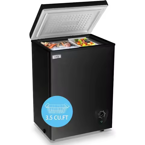 Mini Chest Freezer 3.5 Cu.Ft Small Top Door Deep Freezer with Removable Basket, Low Noise, 7 Adjusta