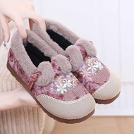 Women Winter Old Beijing Cloth Shoes Plus Velvet Mother Shoes Flat Ladies Cotton Shoes New Chinese S