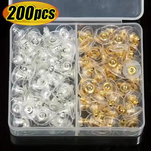 100/200pcs Ear Plug Box Clear Silicone Rubber Alloy Earring Clasp Earrings Accessories Kit DIY Jewel