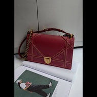 Dior 古銅金鍊酒紅皮鉚釘格紋盾牌口蓋包
