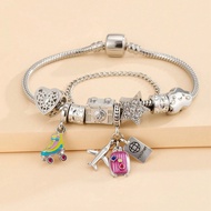 1pc Minimalist Suitcase Charm Bracelet, Hollow Heart Roller Skate Bead Star Charm Bracelet, Multi-El