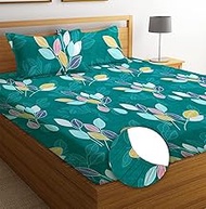 BSB Home Premium Cotton All Round Elastic Fitted Bedsheets with 2 Pillow Covers | Double Bed with Lo