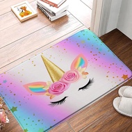 Unicorn Bath Mat Pink Cartoon Magic Head Flower Shiny Star Rainbow Funny Lovely Girls Cute Bathroom 