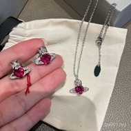 Queen Si Red Heart Diamond Saturn Necklace Earrings ARIELLA Full Diamond Ruby Planet Pendant Earring