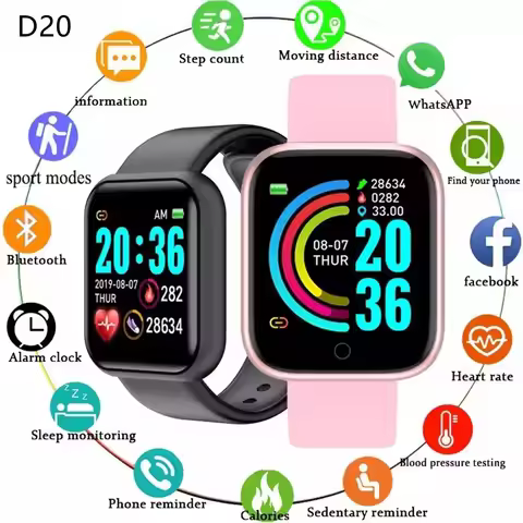 D20 y68 Smart Watches Electronic Sports Smartwatch Fitness Tracker For Android Smartphone IP67 Water