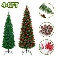 Slim Christmas Tree 4/5/6/7/8ft Metal Stand Artificial Pencil Christmas for Decorations Xmas Tree