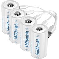 Rechargeable Lithium D Batteries with 4 in 1 USB-C Charging Cable,1.5V D Size Cell Battery 5600mWh f