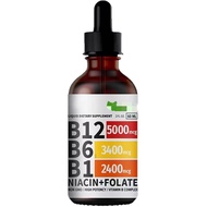Vitamin B Complex Liquid Point | B12 5000mcg + B6 3400mcg + B1 2400mcg + Niacin & Folate | Non-GMO