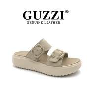 Guzzi Women’s Genuine Leather Double Buckle Thick Sole Sandals - Casual Comfort Slippers (Kasut Pere