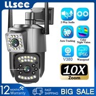 LLSEE v380 Pro 8MP 4K เลนส์คู่กล้องวงจรปิดไร้สายกลางแจ้ง IP กล้องรักษาความปลอดภัย 360 PTZ 10X ขยายสองทางโทร CCTV WIFI กล้องเฝ้าระวังกันน้ำสี Night Vision