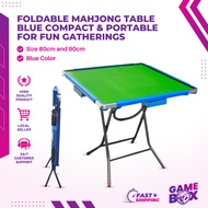 Foldable Mahjong Table 80cm/90cm Blue Compact &amp; Portable for Fun Gatherings