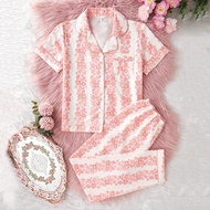Bộ 2 món Áo len cardigan tay ngắn in họa tiết hoa cúc thường ngày cho bé gái kèm quần hồng dưa hấu, 