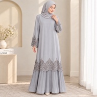 Jubah ARYNA Pleated Lace Premium | Dusty Grey | Size 44 | Preloved