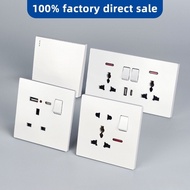Universal 3pin wall socket with usb Type C 13A 250V,1/2/3gang 2Way Switch,86*146mm PC Panel,Universa