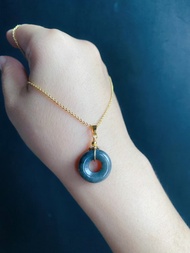 天然緬甸玉 翡翠 玉質細 烏雞水墨風 平安扣 設計款 項鍊 禮物