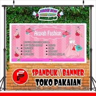 Spanduk Toko Baju / banner Toko Pakaian / Spanduk Olshop / Spanduk Custom Ukuran 2 x 1 meter