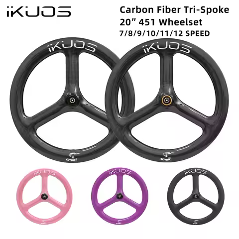 Carbon Fiber Tri-Spoke Wheelset For Folding Bike Centerlock Disc Brake 36T Ratchet Hub 20" 451 100/1