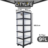 Citylife 90L 5 Tier Storage Cabinet Space Saving Drawer Cabinet Organizer With Wheels G-5022