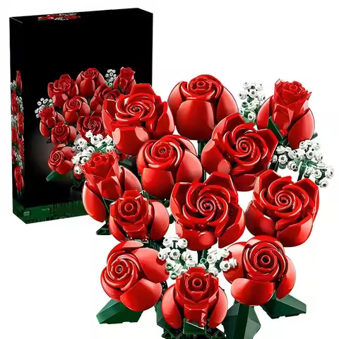 822PCS Bouquet of Roses Flower Building Blocks Bonsai Botanical collection Bricks Decoration Romanti