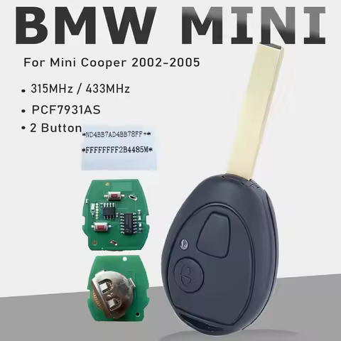 KEYECU 315MHz / 433MHz PCF7931AS 2 Button Remote Key Fob With Code for 2002 2003 2004 2005 Mini Coop