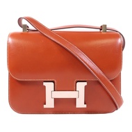HERMES Box Calf皮革Constance 24銀扣肩背袋Brique