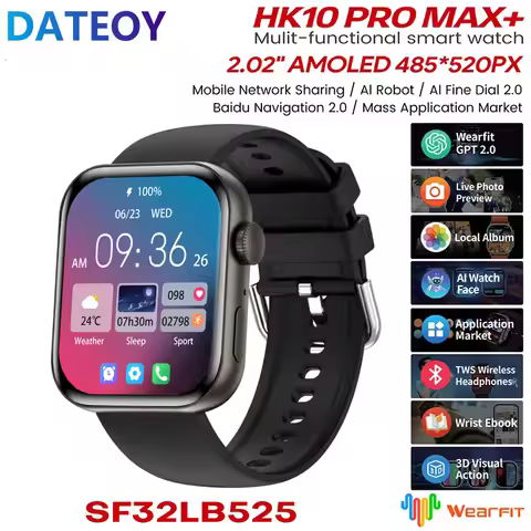 HK10 Pro Max Plus Smart Watch 2GB Men AMOLED AI Music AOD Network Fitness Tracker Women Smartwatch f