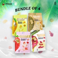 Ursnacks BUNDLING Savings Package 4- FREEZE DRIED DURIAN Healthy Chips 32gr+MANGO 22gr+STRAWBERRY 22gr+DRAGON FRUIT 22gr Healthy FRUIT Vacuum LOW SUGAR Healthy