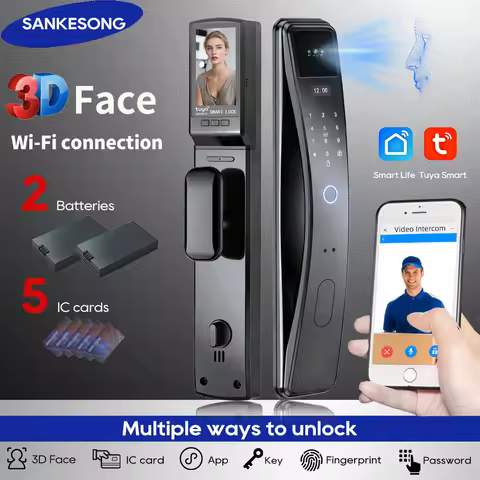 SANKESONG Tuya Smart 3D Face Door Lock Security Camera Monitor Intelligent Fingerprint Password Biom