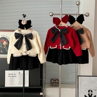 2025 Autumn/Winter New Girls' sweater set skirt Korean-style Little Chanel autumn/Winter bow knitted