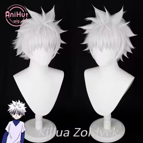 【AniHut 】Killua Zoldyck Wig HUNTER x HUNTER Cosplay Wig White Synthetic Hair Killua Zoldyck Cosplay