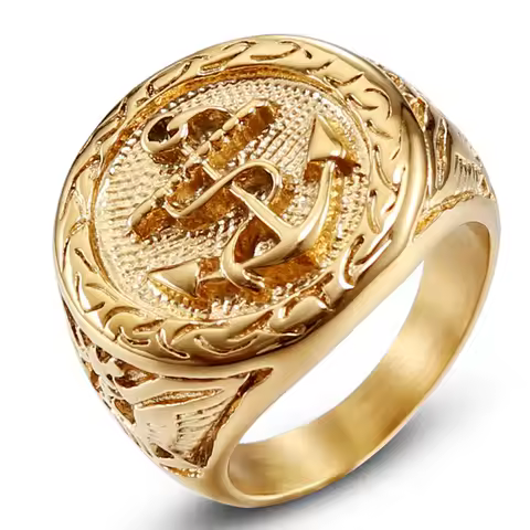 Size 7-14 Hip Hop Rock Solid Titanium Stainless Steel Eagle Anchor Round Finger Rings for Men Jewelr