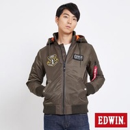 EDWIN 貼布繡立領可拆帽 舖棉MA1外套 墨綠色 尺寸 : M