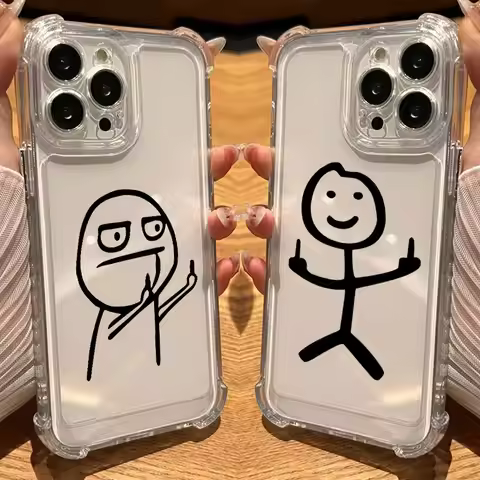 Stickman Cool Middle Finger Cute Man Phone Case Clear For iPhone 17 16 14 15 11 12 13 Pro Max 16E 15